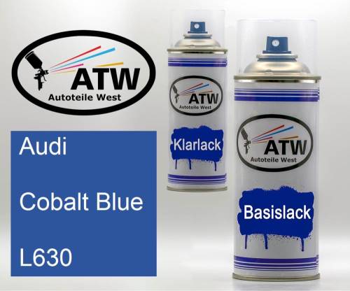 Audi, Cobalt Blue, L630: 400ml Sprühdose + 400ml Klarlack - Set, von ATW Autoteile West.